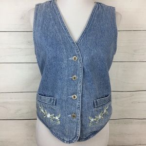 Vintage 90’s Rafaella Denim Vest w/Embroidery